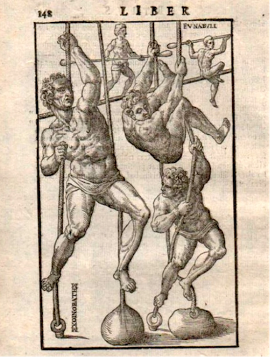 Climbing and balancing practice as depicted in De Arte Gymnastica.