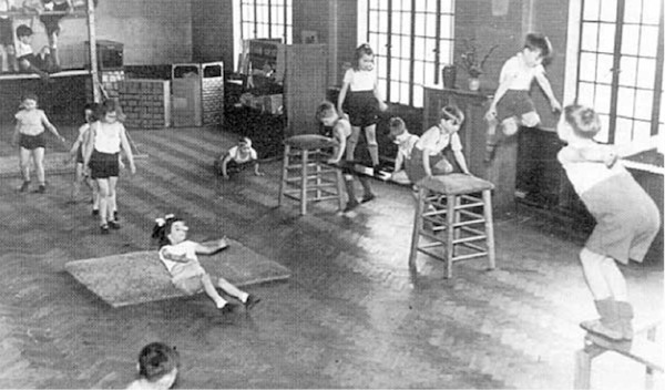 First grade physical education in America in the 50s: walking, running, balancing, jumping, crawling, rolling, climbing. Simple, effective, practical, enjoyable.