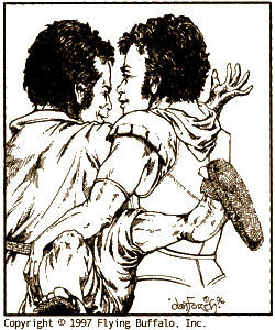 [Rutherford and Dan illustration by Elizabeth Danforth, Copyright 1997 by Flying Buffalo, Inc.]