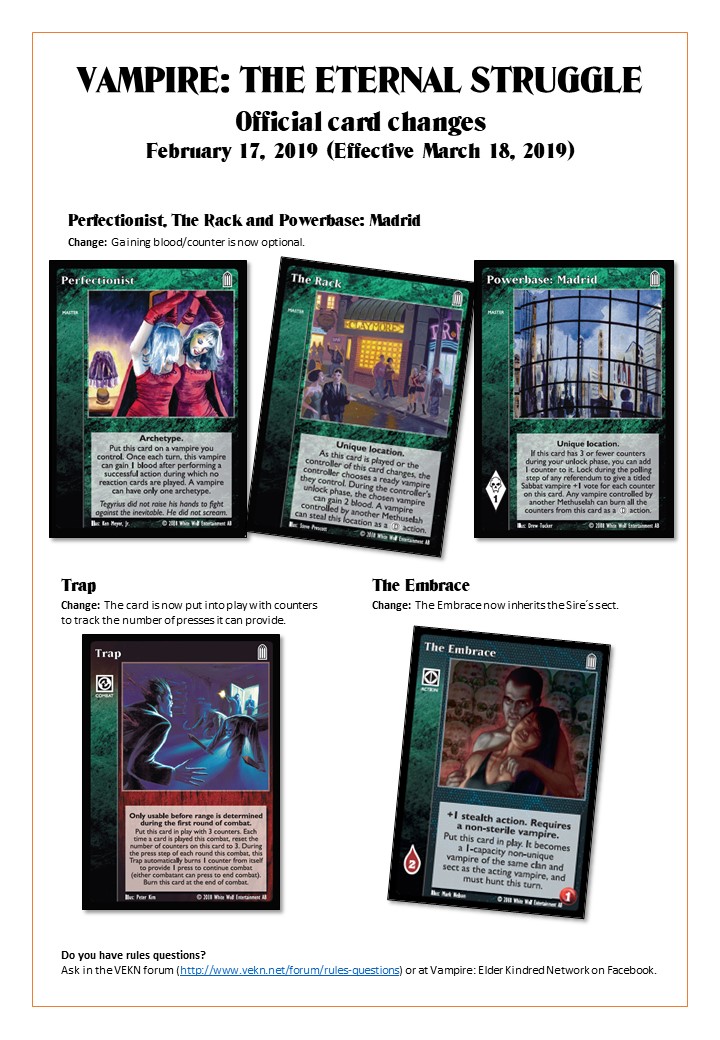 Card changes Feb 2019