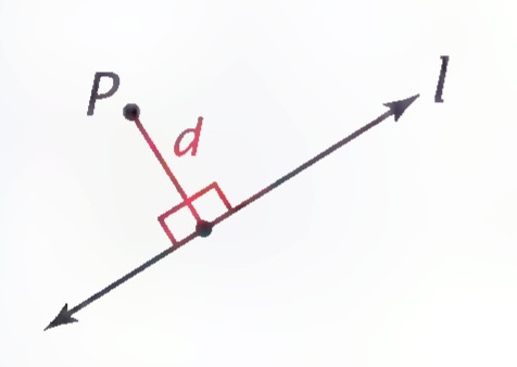 Point P and line l with perpendicular distance d marked.