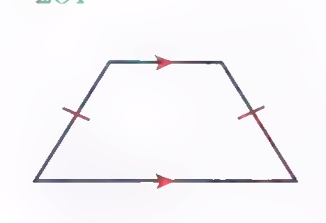 An isosceles trapezoid with its equal legs marked.