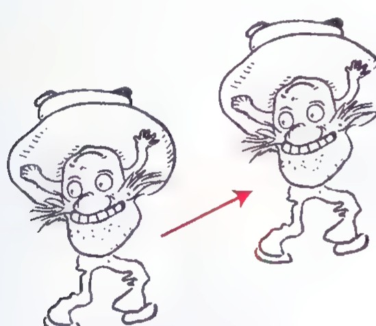 A cartoon figure and its translated image.