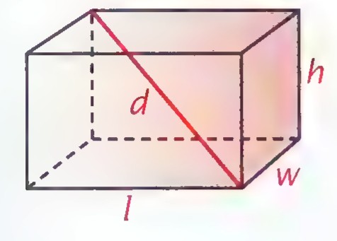 Rectangular solid with length l, width w, height h, and diagonal d.