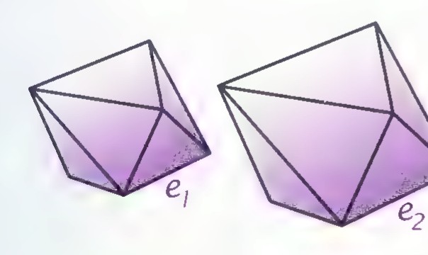 Two similar polyhedra with edges e1 and e2.
