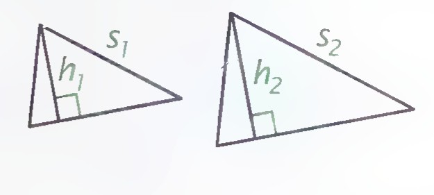Two similar triangles with sides s1, s2 and altitudes h1, h2.