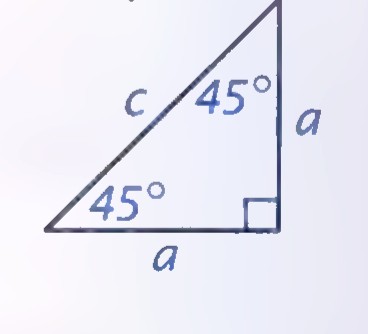 Isosceles right triangle with legs a and acute angles 45°.