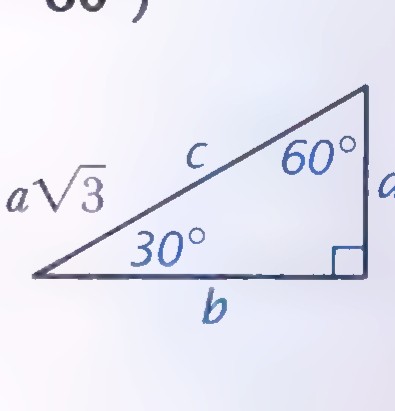 30°–60° right triangle with shorter leg a, longer leg b, and hypotenuse c.