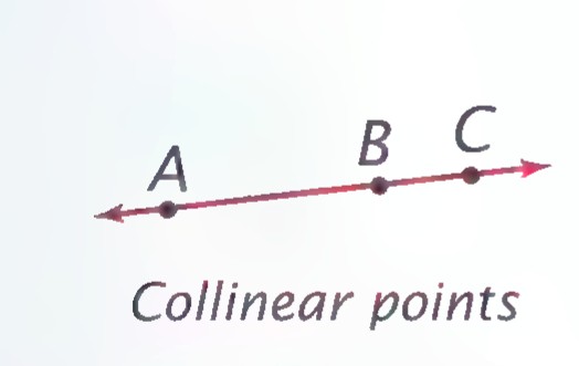 Points A, B, and C lying on one line, with arrows at both ends.