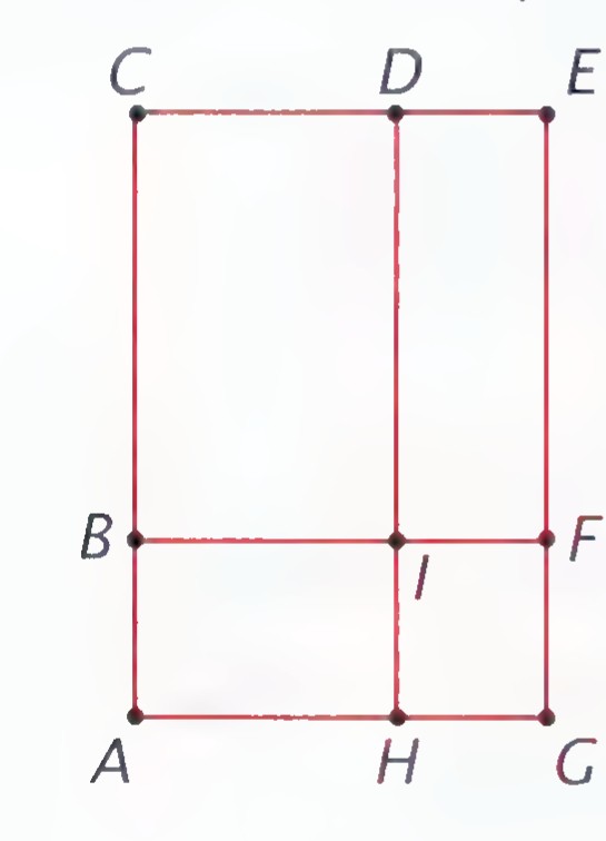 A tall rectangle divided into four smaller rectangles by one horizontal and one vertical line, labeled with points C, D, E; B, I, F; and A, H, G as before.