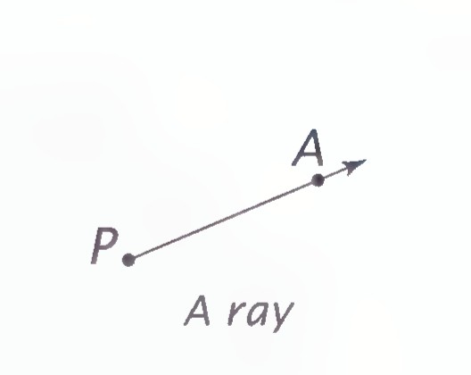 A ray starting at point P and passing through point A, with an arrow at A.