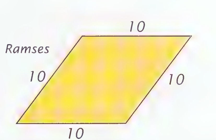Ramses’s plot: a yellow parallelogram with all four sides labeled 10.