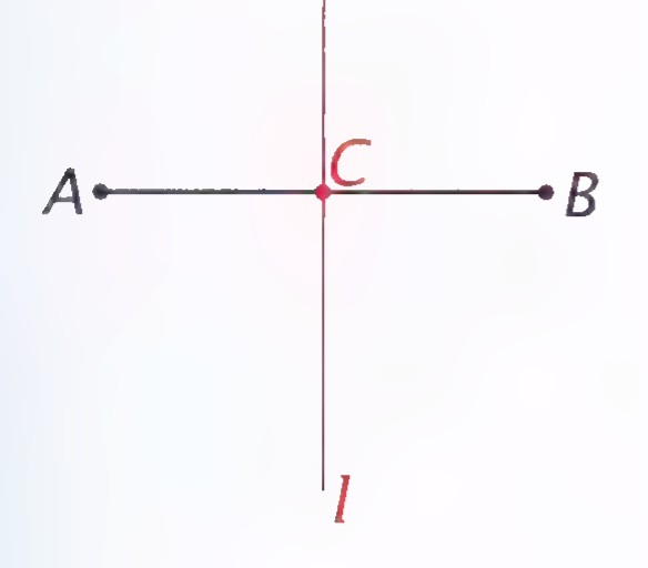 Segment AB with midpoint C and the perpendicular bisector l drawn through C.