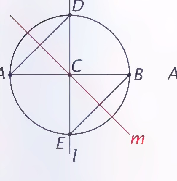 The circle with the line m drawn at an angle through C.