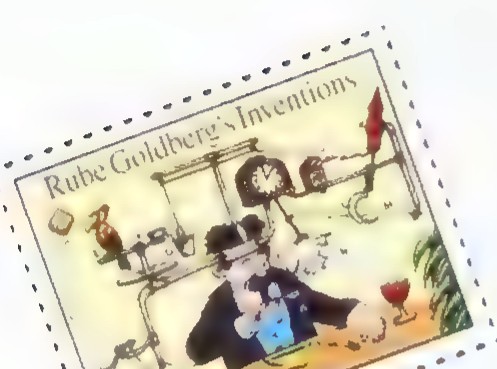 United States postage stamp honoring Rube Goldberg and his inventions.