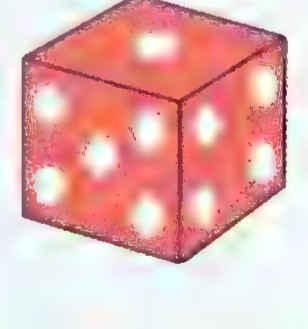 A red die showing faces with five, four, and three dots.