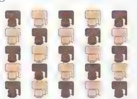 A five-by-five array of desks, with some desks colored brown and the rest black.