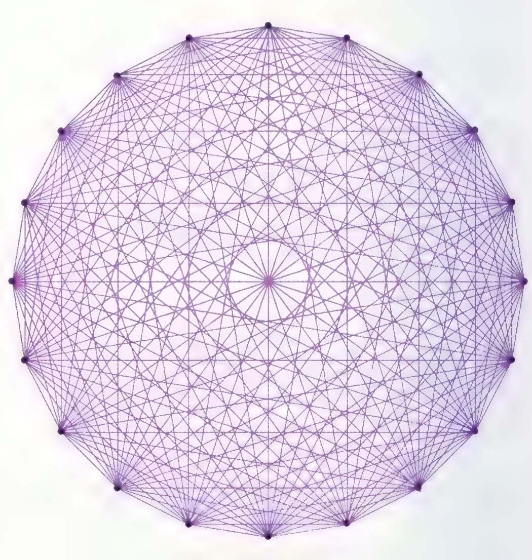 Twenty points evenly spaced around a circle, with every pair of points joined by a line, forming a dense web of chords.