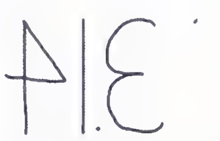 A handwritten attempt at the symbol π, drawn as a triangle on a vertical stroke followed by a decimal point and a curved mark.