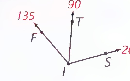 Rays IF, IT, and IS with the common endpoint I, whose coordinates are 135, 90, and 20.
