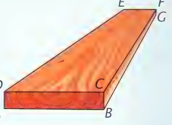 A rectangular board drawn in perspective, with corners labeled A, B, C, D on the near face and E, F, G behind.