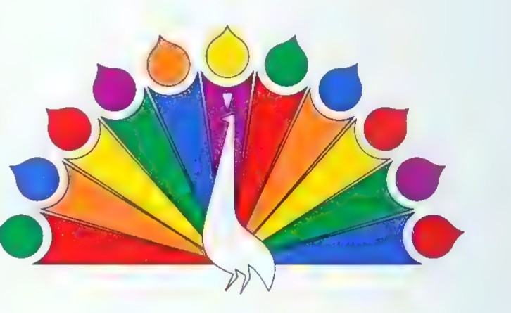 The NBC peacock symbol, with eleven colored feathers fanned out behind a white peacock.