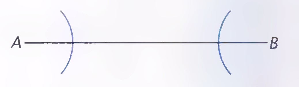 A line segment AB with two arcs drawn on it, one near each end.