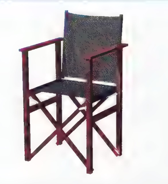 A photograph of a wooden folding chair with X-shaped braces between its legs.