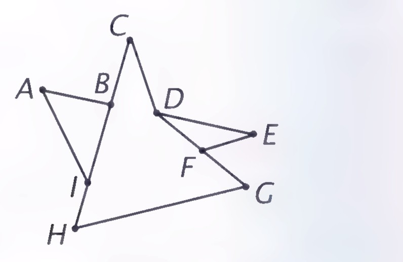 A line drawing with points A through I, in which several segments appear to be collinear.