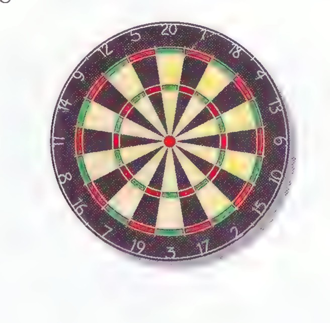 A photograph of a dartboard divided into twenty numbered sectors.