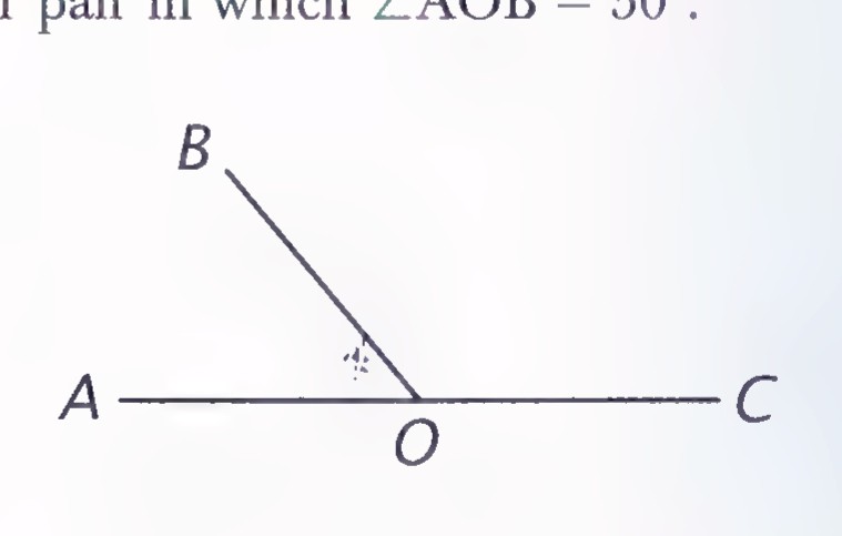 A linear pair of angles at O on line AC, with ray OB drawn up and to the left, ∠AOB marked 50°.