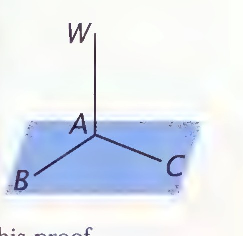A diagram of a vertical line WA meeting the horizontal plane of a lake at A, with points B and C on the lake surface and rays AB and AC drawn.
