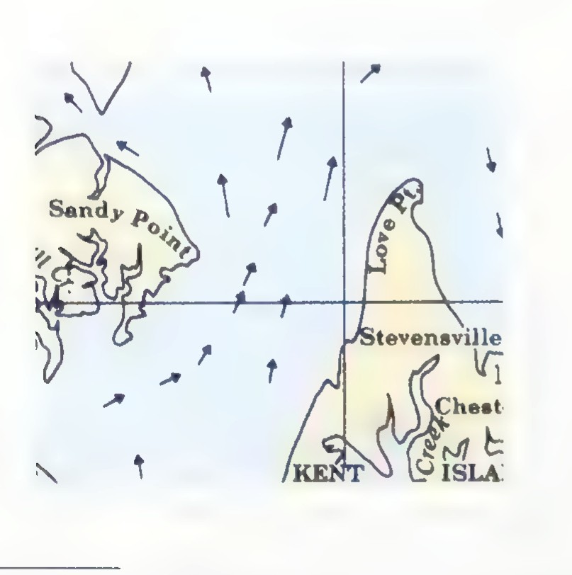A chart of Chesapeake Bay with arrows showing the tidal current at various points.