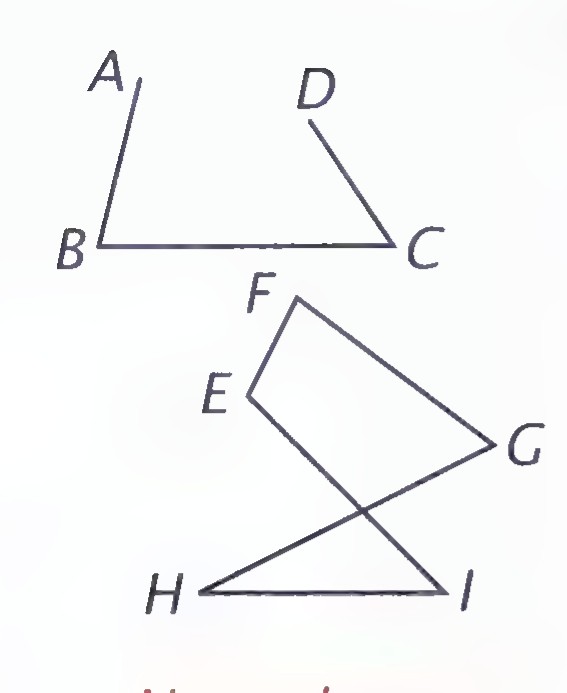 Two figures that are not polygons: one made of two connected line segments, and one whose segments cross.