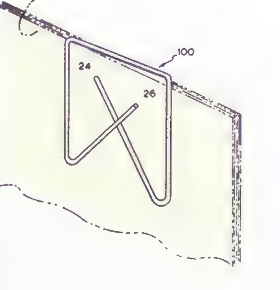 A patent drawing of a paper clip, showing the wire bent into five parts.