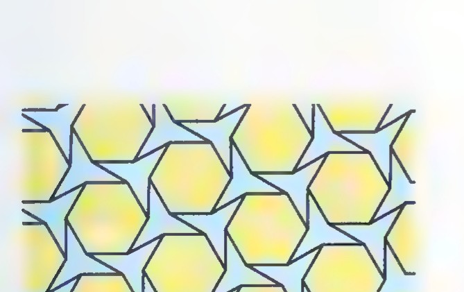 A tessellation of blue six-pointed star shapes and yellow hexagons fitting together to cover the plane.