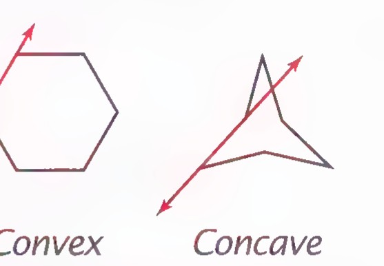 Two polygons labeled Convex and Concave, each with one side extended as a line.