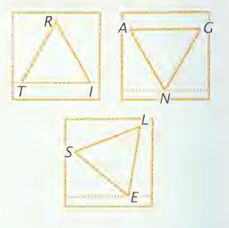 Three triangles labeled TRI, ANG, and LES, each with corresponding vertices marked.