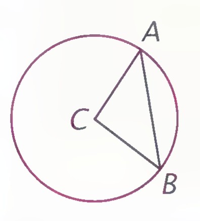 A circle representing the earth with center C and points A and B on its circumference, forming triangle ABC.