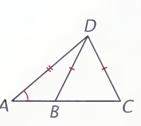 Triangle ABC with D above it and segments DB and DC drawn, equal parts marked.