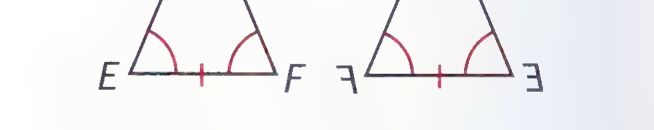 Triangle EFG and its flipped copy, with equal base angles marked at E and F.