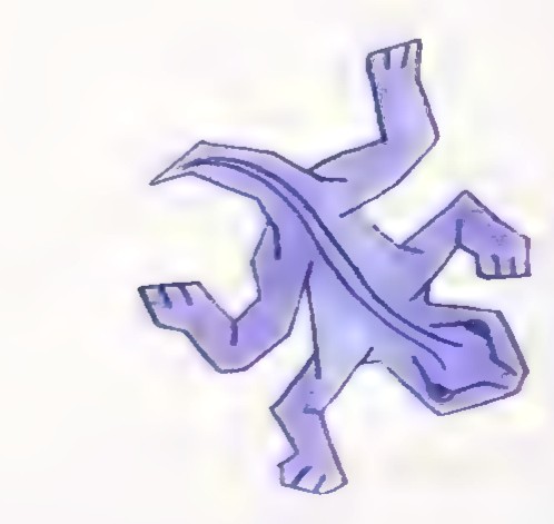A single blue lizard in the same shape as those in the Escher drawing.