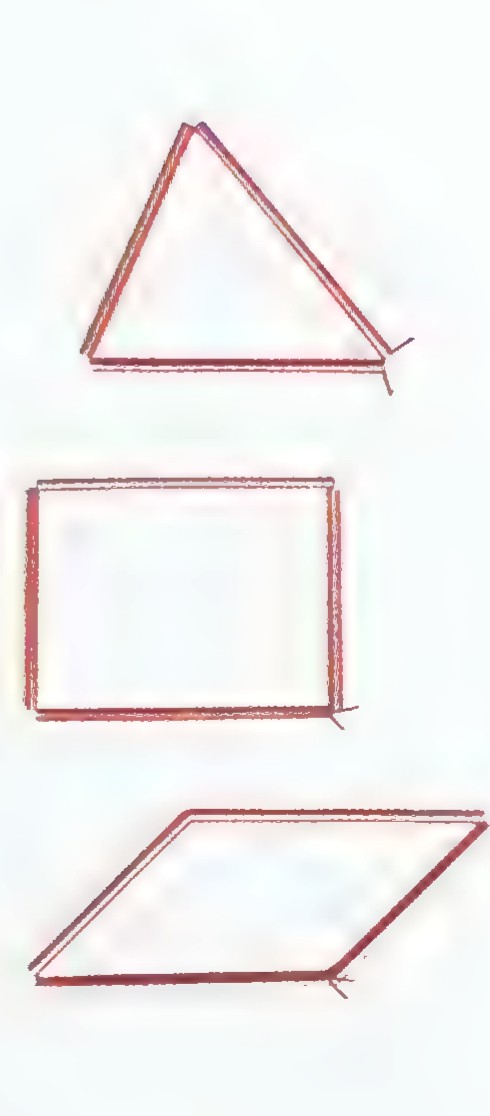Three shapes made of drinking straws: a rigid triangle, a collapsing square, and a parallelogram.