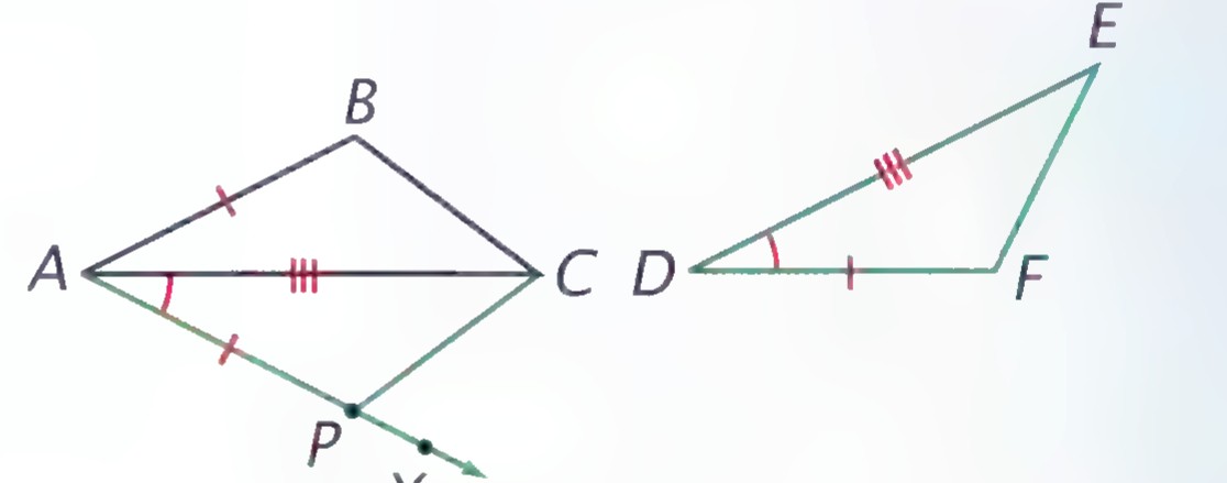 Triangle ABC with ray AX drawn from A, point P on the ray, and segment CP added.