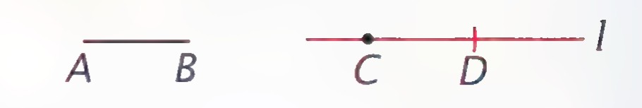 A line segment AB and, below it, a line l with points C and D and an arc marked from C.