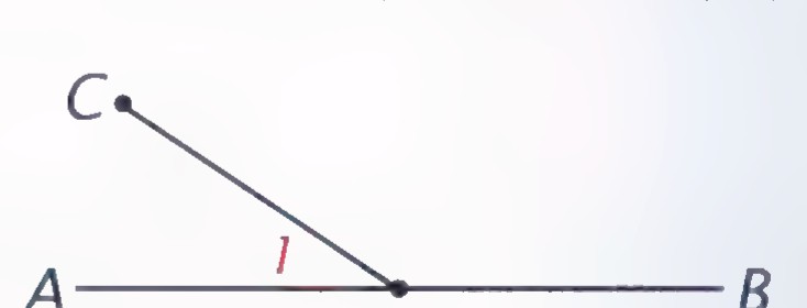 Segment AB representing a mirror with point P on it and ray CP making angle 1 with AB.