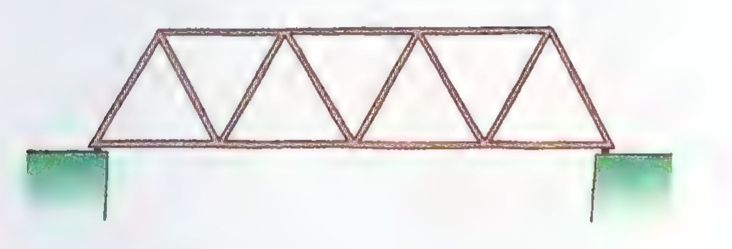 A Warren girder bridge drawn as a row of equilateral triangles between horizontal top and bottom chords.