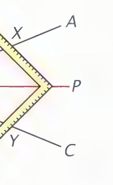A carpenter’s square positioned with its corner at P on angle ABC, touching the sides at X and Y.