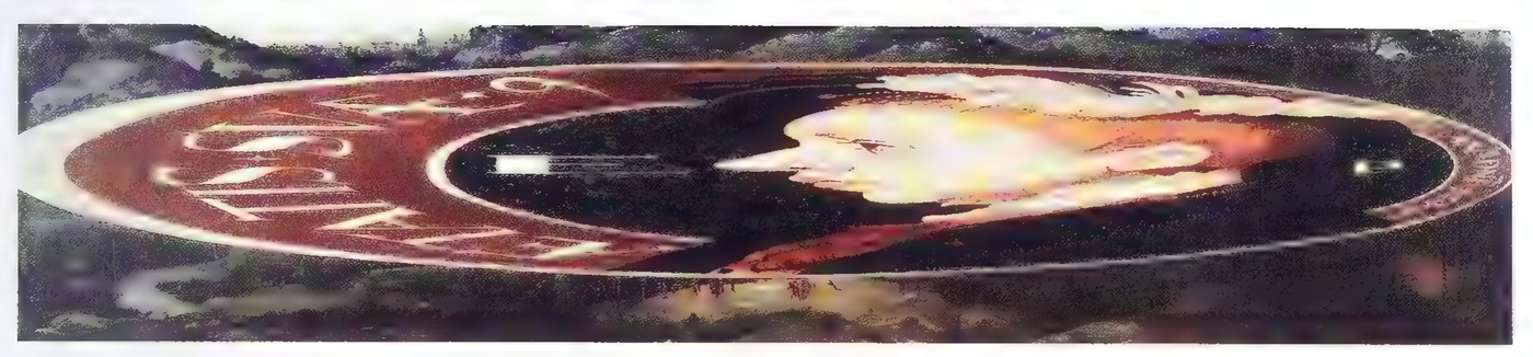 Flat, stretched image of an anamorphic painting on the floor of a room, its distorted shapes readable only from an oblique angle.