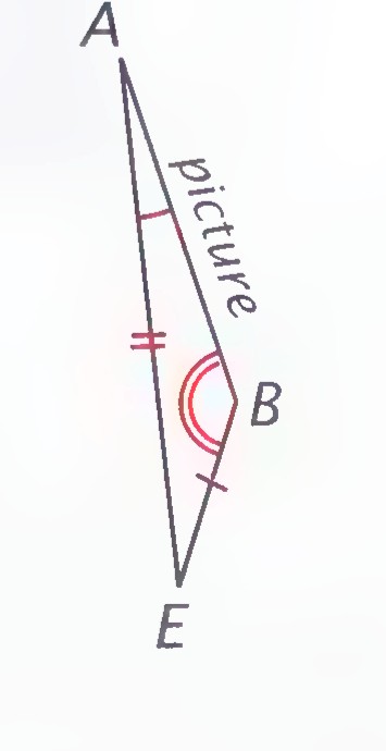 Overhead diagram of the same picture edge AB, but with the viewer’s eyes at E much closer to B than to A, so that EA > EB.